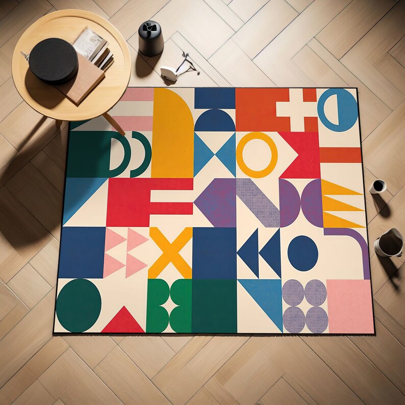 Bauhaus, Abstract Mod Rug, Bauhaus Rug, Abstract Geometric Pattern Rug ...