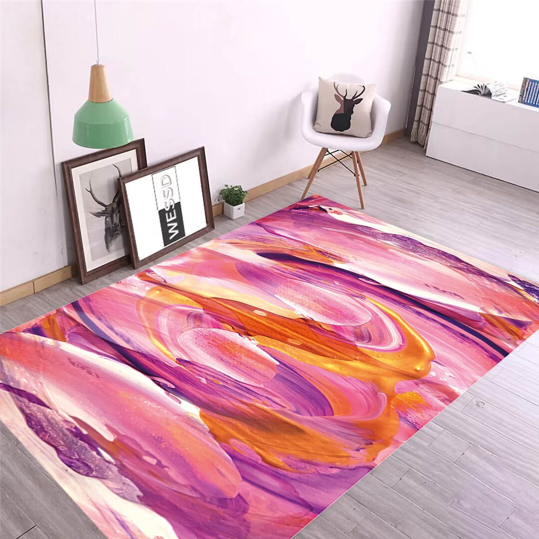 Preppy Rugs, Pink Marble Carpet, Pink Purple Orange Marbling Rug, Rugs ...