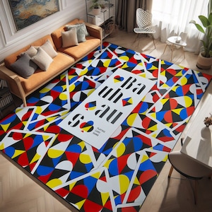 Bauhaus, Dywan z kartami do gry Bauhaus, Dywan Bauhaus, Dywan z abstrakcyjnym wzorem geometrycznym, Minimalistyczny styl domu, Salon, Obszar łazienki, Bauhaus