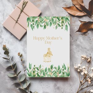 Digital Mother's Day Card in African Style, Safari Style Card, Card with Animals, Zebra Mother and Baby