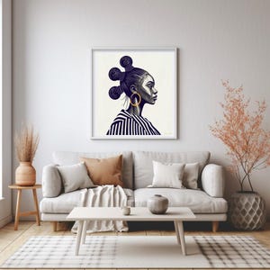 Minimalist Afro Art Print | African Woman Digital Poster | Modern Wall Decor | Printable Afrocentric Illustration - Square Format