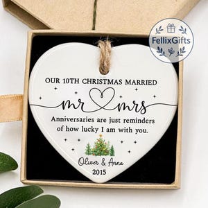 Our 10th Christmas Married Ornament, First Christmas Married Ornament, Personalized Married Christmas Ornament, Marriage Gift
