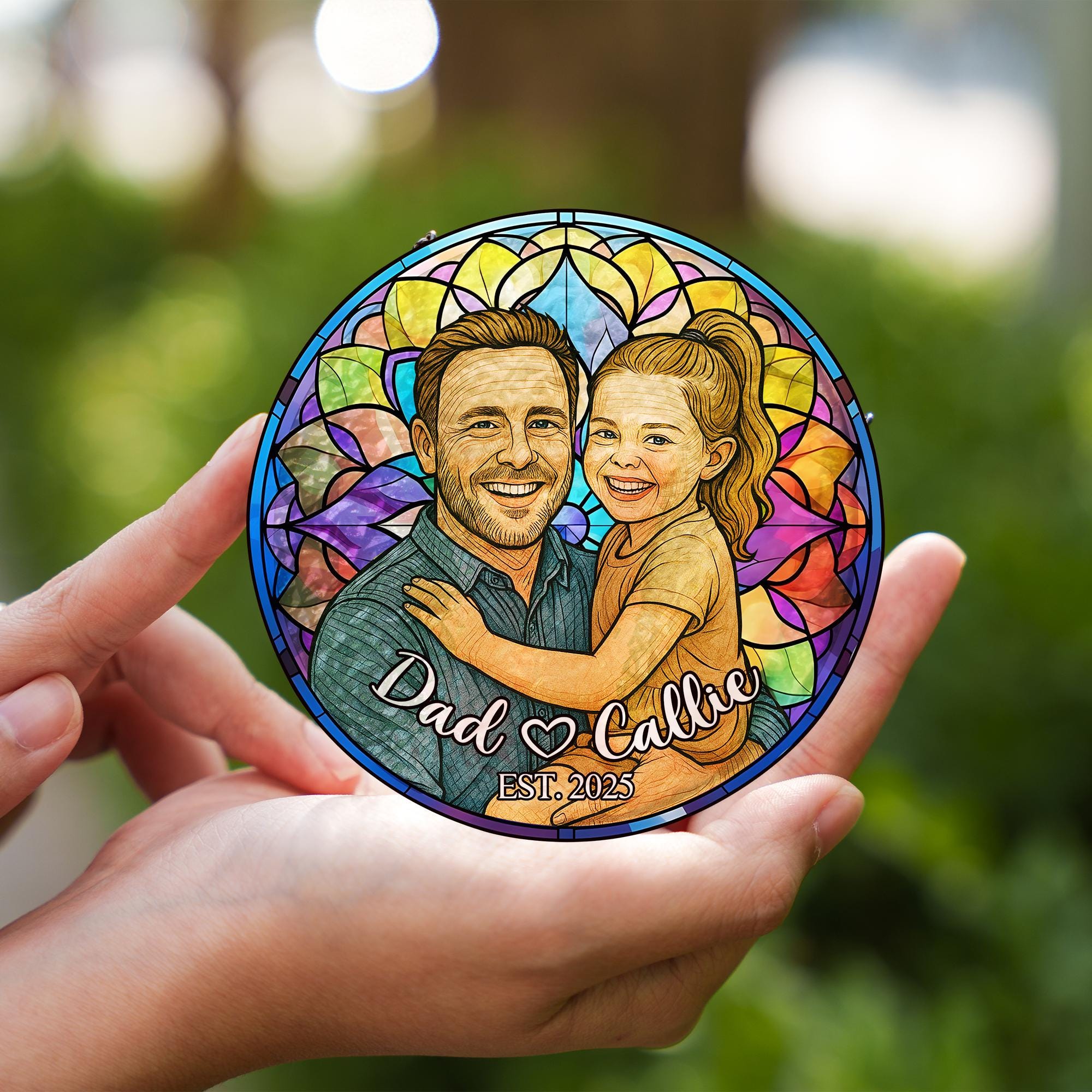 Custom Photo Portrait Stained Glass Suncatcher Gift for Dad,mum Gift ...