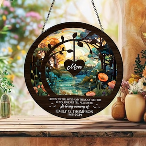 Memorial Stained Glass | Personalized Listen to the Wind Sympathy Suncatcher| In Memory of Suncatcher | Remembrance Gift | Bereavement Gifts