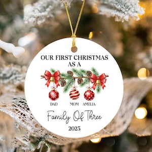 Family Of Three Christmas Ornament, Custom New Family Ornament, Baby&#39;s First Christmas Ornament, Personalized Family Ornament