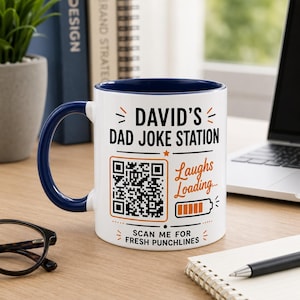 Personalisierte Papa Witz Tasse, Benutzerdefinierte QR Code Kaffeetasse, zweifarbiges lustiges Vatertagsgeschenk, Ehemann Geburtstagsgeschenk, Knebelgeschenk für Männer