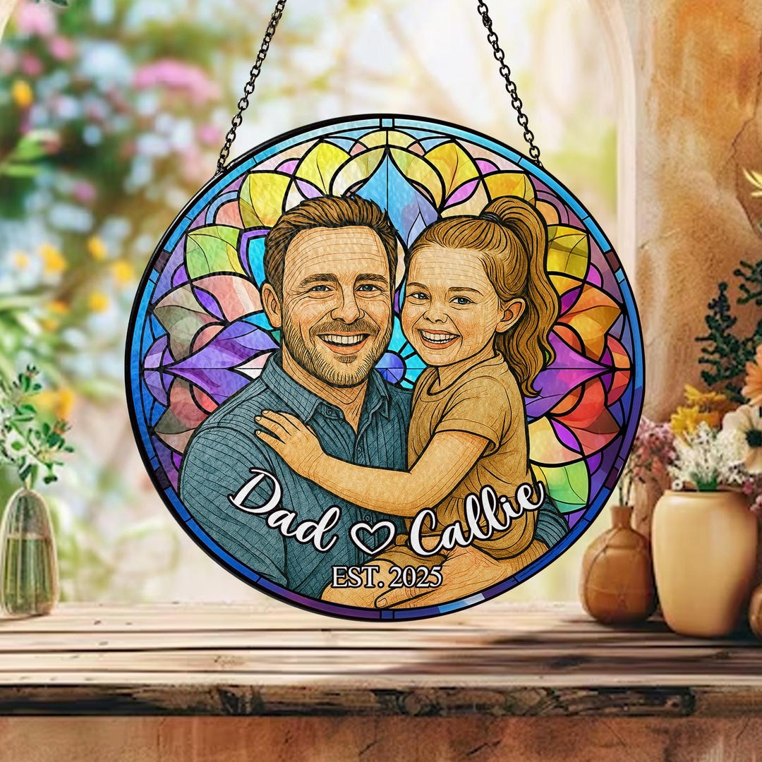 Custom Photo Portrait Stained Glass Suncatcher Gift for Dad,mum Gift ...