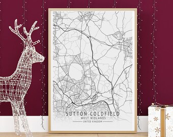 SUTTON COLDFIELD Map Print, High Res Map Of Sutton Coldfield, West Midlands, UK City Maps, Printable Wall Art, Instant Digital Download