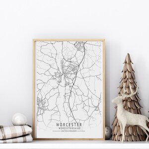 WORCESTER Map Print, High Res Map of Worcester, Worcestershire, Minimalist UK City Maps ...