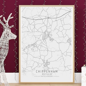 CHIPPENHAM Map Print, High Res Map Of Chippenham, Wiltshire, Minimalist UK City Maps, Printable Wall Art, Instant Digital Download