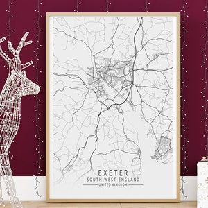 EXETER kaart afdrukken, hoge resolutie kaart van Exeter, Zuidwest-Engeland, minimalistische Britse stadsplattegronden, afdrukbare muurkunst, instant digitale download