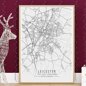 LEICESTER Map Print, High Res Map of Leicester, East Midlands ...