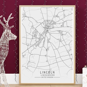 Impresión de mapas de LINCOLN, mapa de alta resolución de Lincoln, Lincolnshire, mapas minimalistas de la ciudad del Reino Unido, arte de pared imprimible, descarga digital instantánea