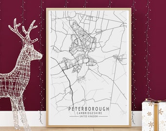 PETERBOROUGH Map Print, High Res Map Of Peterborough, Cambridgeshire, Minimalist UK City Maps, Printable Wall Art, Instant Digital Download