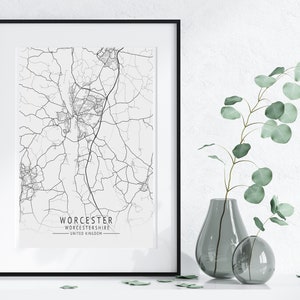 WORCESTER Map Print, High Res Map of Worcester, Worcestershire, Minimalist UK City Maps ...