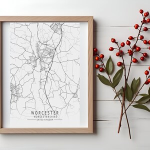 WORCESTER Map Print, High Res Map of Worcester, Worcestershire, Minimalist UK City Maps ...