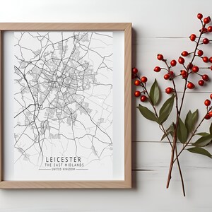 LEICESTER Map Print, High Res Map of Leicester, East Midlands ...