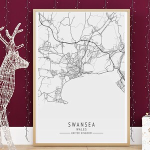 SWANSEA Map Print, High Res Map Of Swansea, Wales, Minimalist UK City Maps, Printable Wall Art, Instant Digital Download