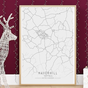 HAVERHILL Impresión de mapas, Mapa de alta resolución de Haverhill, Suffolk, Mapas minimalistas de la ciudad del Reino Unido, Arte de pared imprimible, Descarga digital instantánea