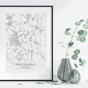 CHESTERFIELD Map Print, High Res Map of Chesterfield, Derbyshire ...