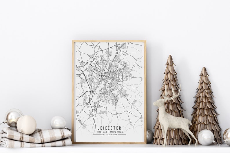LEICESTER Map Print, High Res Map of Leicester, East Midlands ...