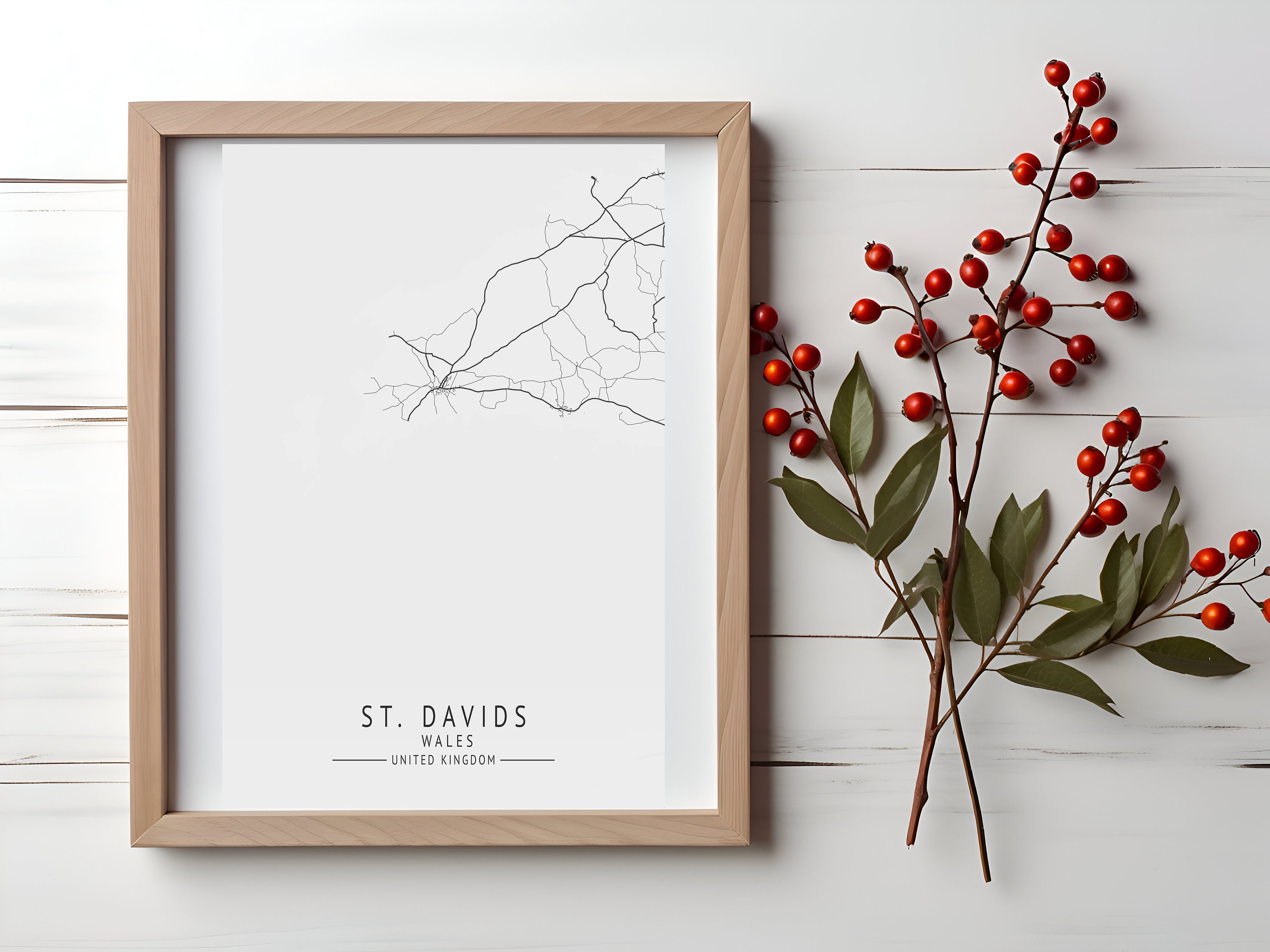 ST. DAVIDS Map Print, High Res Map of St. Davids, Wales, Minimalist UK