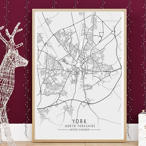 YORK Map Print, High Res Map Of York, North Yorkshire, Minimalist UK City Maps, Printable Wall Art, Instant Digital Download