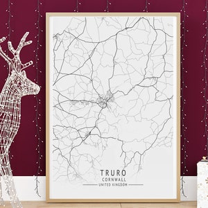 Impresión de mapas TRURO, Mapa de alta resolución de Truro, Cornualles, Mapas minimalistas de la ciudad del Reino Unido, Arte de pared imprimible, Descarga digital instantánea