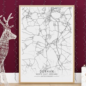DURHAM Karte Druck, hochauflösende Karte von Durham, Nord-Ost-England, minimalistische UK Stadtkarten, druckbare Wandkunst, sofortiger digitaler Download