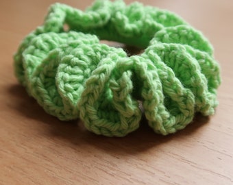 Green, crochet scrunchie, handmade scrunchie, gift for her, hair accessories, 100% cotton, raw, organic