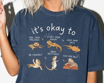 Camiseta de dragón barbudo, camiseta de colores cómodos para mamás de dragones barbudos, regalo para mascotas de apoyo emocional, linda camiseta para amantes de los reptiles, camiseta para la ansiedad y la salud mental