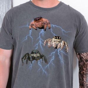 Jumping Spider Lightening T-shirt for Spider Lovers and Owners Spiderful Tshirt Gift Manly Spider Shirt for Spiderly Shirt Mom Dad Tee