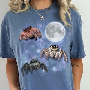 Cute Jumping Spider Moon T-shirt for Spood Lovers and Owners Spiderful Tshirt Gift Manly Spider Shirt for Spooder Shirt Mom Dad Tee for Men