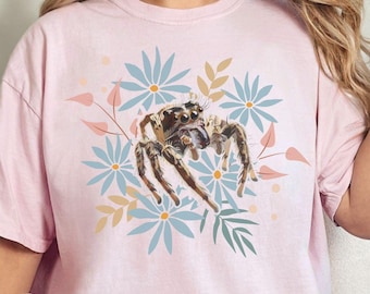 Boho Floral Jumping Spider T-shirt Gift Spood Mom Mama Shirt Super Cute Girl Top Jumpingspider Tshirt for Her Whymisgoth Cottage Core Anime