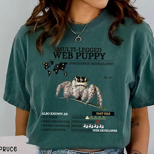Realistic Funny Jumping Spider Comfort Colors® T-shirt with Science Spood Facts Tee Spider Mom Dad Manly Spider Shirt Cute Friendly Spooder
