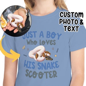 Comfort Colors Custom Pet Portrait T-shirt for Youth Snake Lover Just a Boy Who Loves His Snake Personalized Pet Photo Gift for Boys Reptile