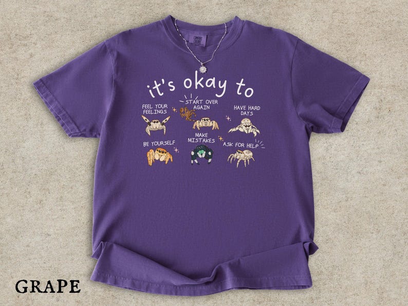 Jumping Spider Shirt, Spood Mom Comfort Colors Tee, Cute Exotic Pet Lover Gift, Mental Health Anxiety Shirt Grape