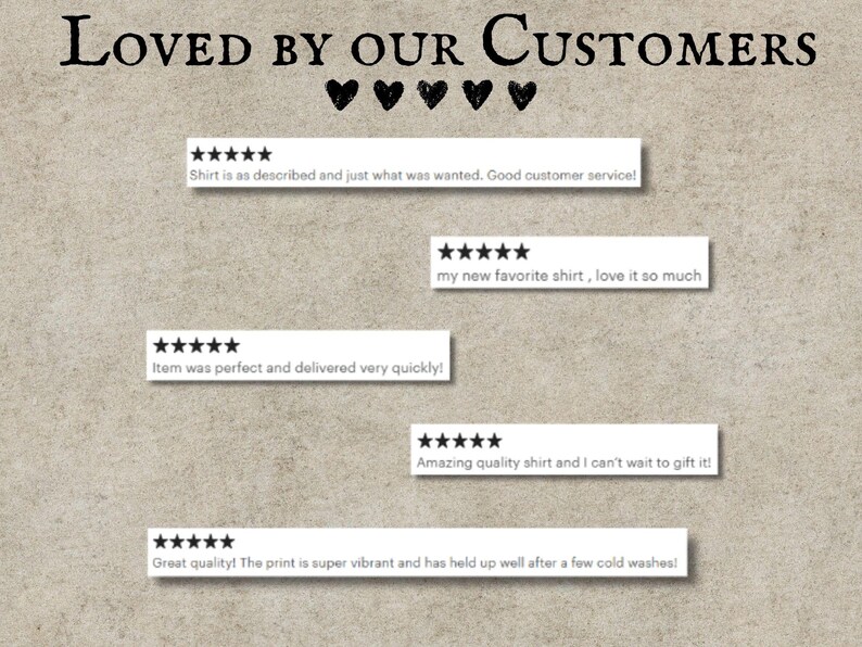 Pu&ograve; includere: Immagine con il testo "LOVED BY OUR CUSTOMERS" sopra le recensioni dei clienti. Le recensioni menzionano la qualit&agrave; di un articolo e il servizio clienti. Ogni recensione &egrave; accompagnata da una valutazione a cinque stelle.
