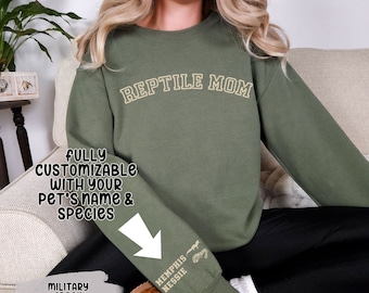 Custom Reptile Mom Sleeve Print Sweatshirt for Snake and Lizard Lovers Snake Mama Crewneck Reptile Personalized Gifts for Exotic Pet Owner
