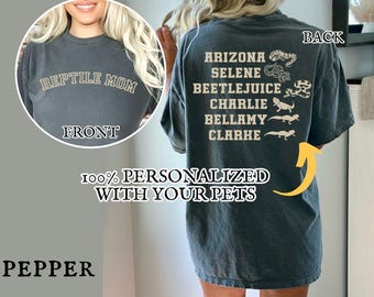 Camiseta personalizada para amantes de los reptiles, camiseta personalizada para mascotas exóticas, camiseta Comfort Colors 1717, regalo para amantes de las serpientes, camiseta con nombres personalizados de reptiles