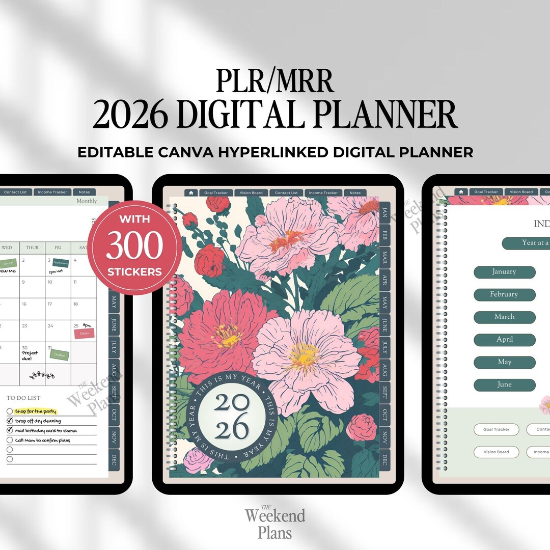 PLR Digital Planner 2026, Dfy Undated, MRR Planner Master Resell Rights ...