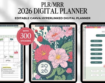PLR Digital Planner 2026, dfy Undated, MRR Planner Master Resell Rights, Plr Planner, Plr Journal, Resell Planners, Canva template