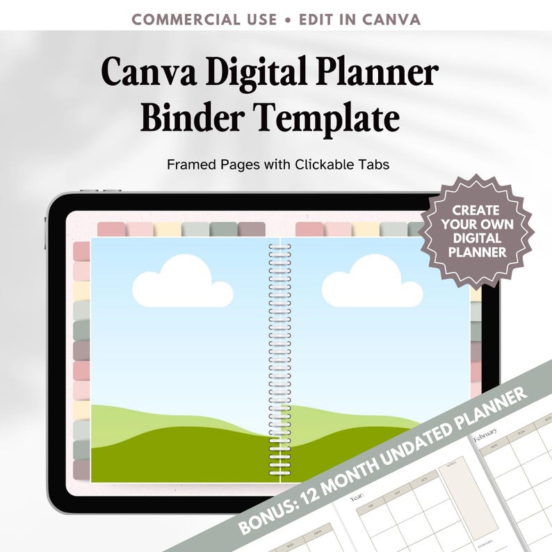 Canva Frame PLR Planner Binder Template, Digital Planner Commercial Use