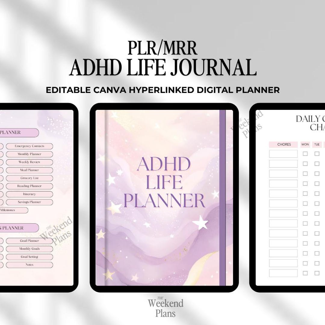 ADHD PLR Digital Planner, Dfy Undated, MRR Planner Master Resell Rights ...