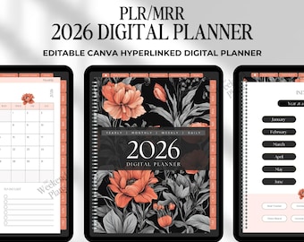 Digital Planner 2026, MRR PLR Undated, Planner Master Resell Rights, Plr Planner, Plr Journal, Resell Planners, Canva template dfy