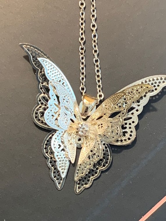 Delicate Filigree Butterfly Necklace (Sterling Si… - image 2