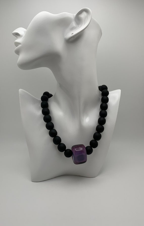 Authentic Murano Matte Black Glass Bead And Purple