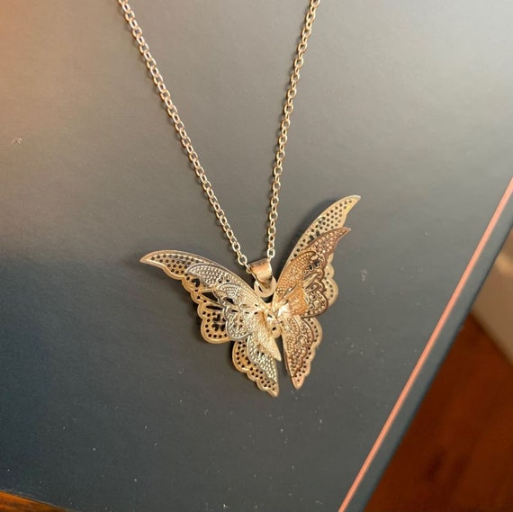 Delicate Filigree Butterfly Necklace (Sterling Si… - image 1