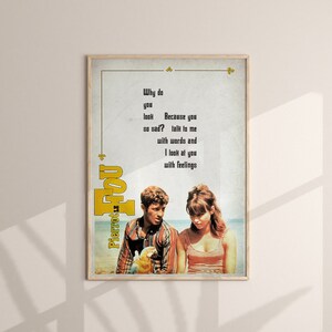 Pierrot le Fou Movie quote, Jean-Luc Godard film Vintage Scene Jean-Paul Belmondo and Anna Karina, Movie Wall Art Print, Movie Poster