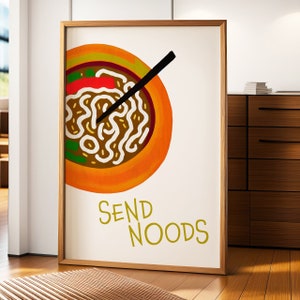 Noodle Wall Art, Send Noods Wall Art Bon Appetit Aesthetic Set 2 Kitchen Print Minimalist Food Print Asian Food Cute Kitchen Orange Wall Art